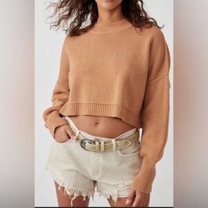 Free People Cropped Easy Street Ribbed Sweater in Cedar. NWT-L